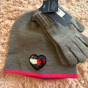Tommy Hilfiger Gray and Pink Knit Beanie Hat